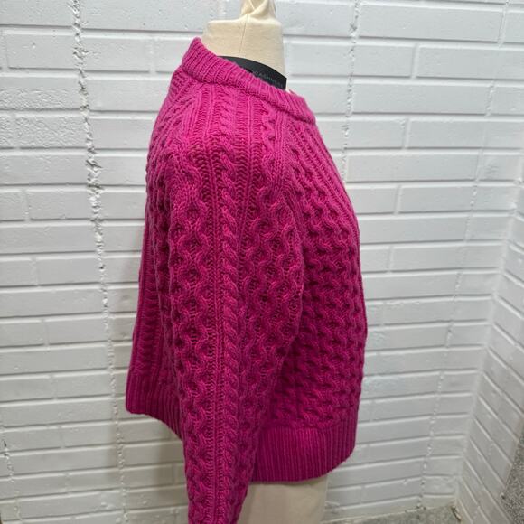 360 Cashmere NWT Anna Sweater Cable Knit Chunky Wool Blend Magenta Pink Sz Sml - Picture 4 of 14